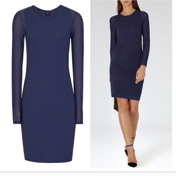 Reiss mesh sleeve Rita dress Indigo blue - Picture 2 of 15